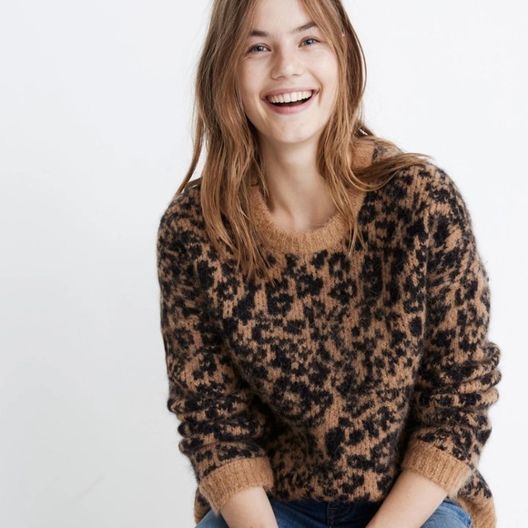 Madewell Crewneck Pullover Sweater Leopard Alpaca Merino Size Medium - Picture 1 of 9